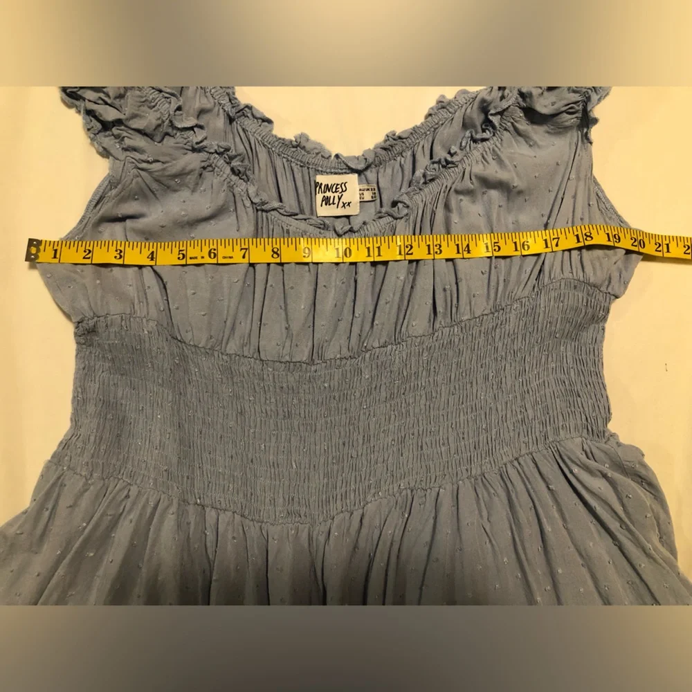 Princess Polly,Love Galore,blue off the shoulder shirred waist ruffle romper, 18 - Picture 3 of 12